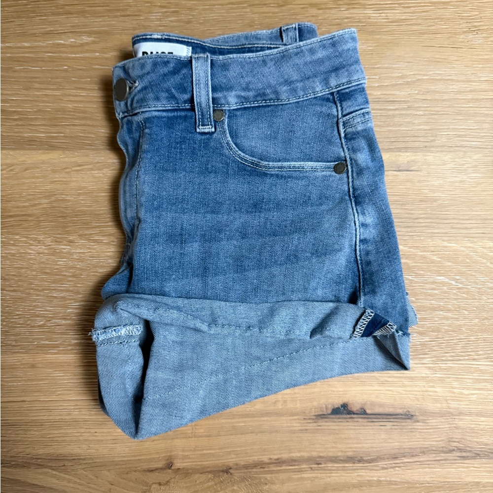 PAIGE Blue Jean Shorts with Frayed Hem